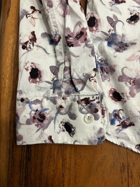 RW&CO. White Floral Dress Shirt with Purple and Blue Accents - Picture 7 of 9
